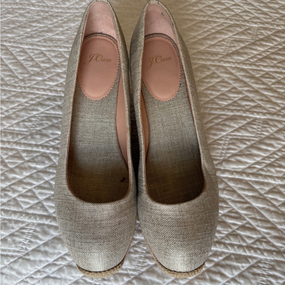 J. Crew Beige Linen Wedge Espadrilles size 9.5